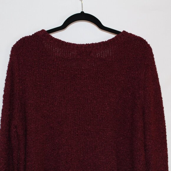Arizona Jean burgundy long-sleeved textured knit crewneck sweater 1X Junior Plus - Picture 5 of 7